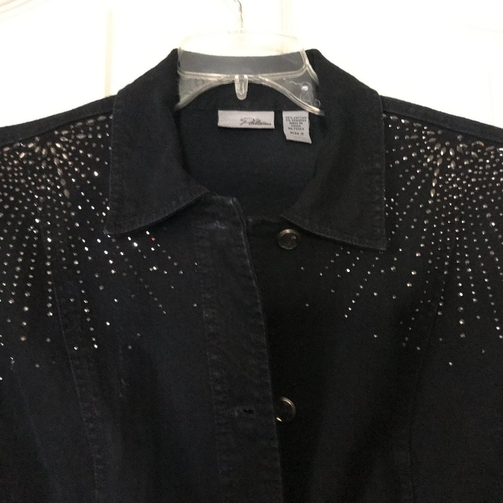 Chico's black denim embellished jean jacket